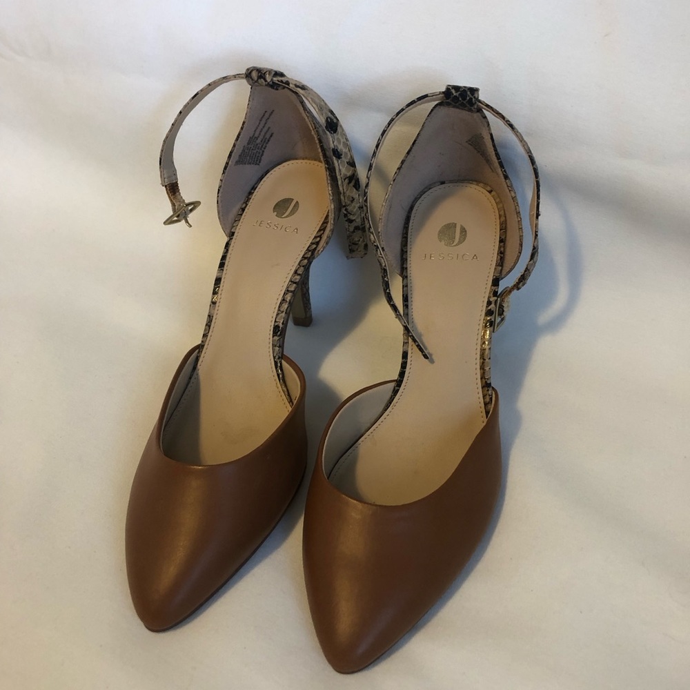Jessica Brown and Snake Pattern Heels
